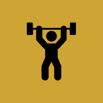 Person lifting barbell on yellow background.