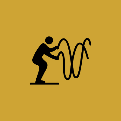 Person exercising with battle ropes icon.